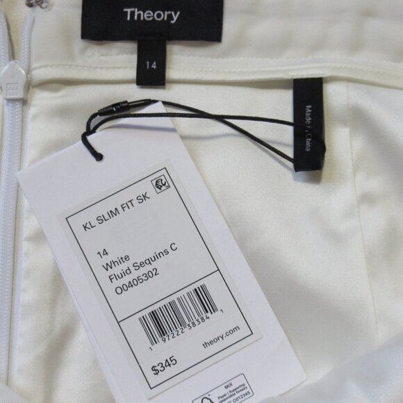 NWT Theory Knee Length Slim Fit Pencil in White Fluid Sequins Skirt 14 $345 - Picture 5 of 7